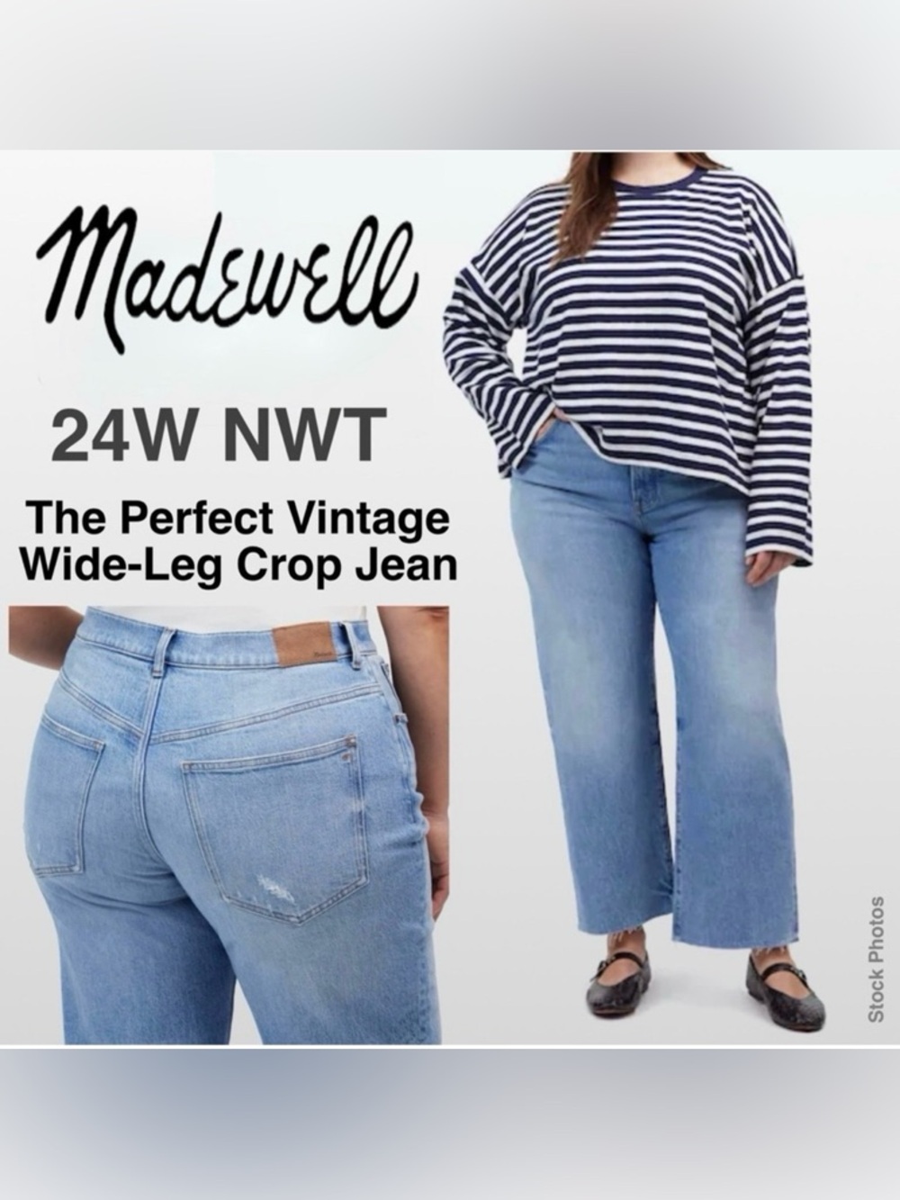 Madewell NT157 The Perfect Vintage Wide-Leg Crop Jeans Hallstead Wash (24W)